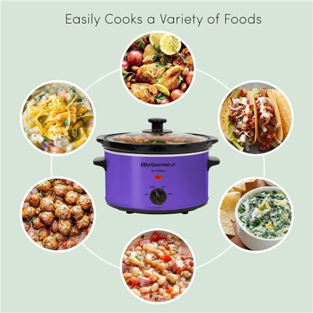 Elite Gourmet MST-275XP# Electric Oval Slow Cooker (2 Quart, Purple)